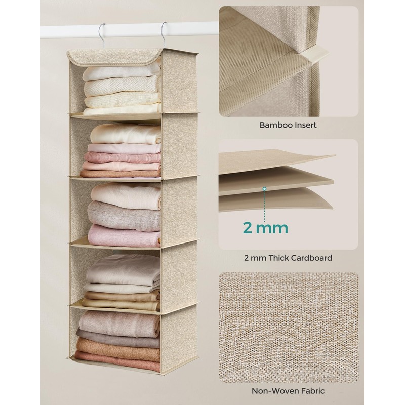 SONGMICS Hanging Closet Organizer, Hanging Storage Shelves, Hanging Closet Shelves,