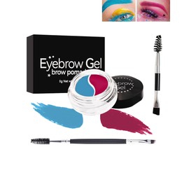 2 Colors Eyebrow Pomade Set-2 in 1 Blue Pink Waterproof Eyebrow Cream Gel & Eye liner for Eye Makeup,Filling & Shaping Tinted Brow Filler with Brow Brush Tool,Eyebrow Color for Cosplay Stage Use-#08