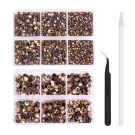 Nibiru 6616pcs Hotfix Rhinestones 5 Mixed Sizes FlatBack Crystal Rhinestones for Crafts Round Glass Gems with Tweezers and Picking Rhinestones Pen(Topaz)
