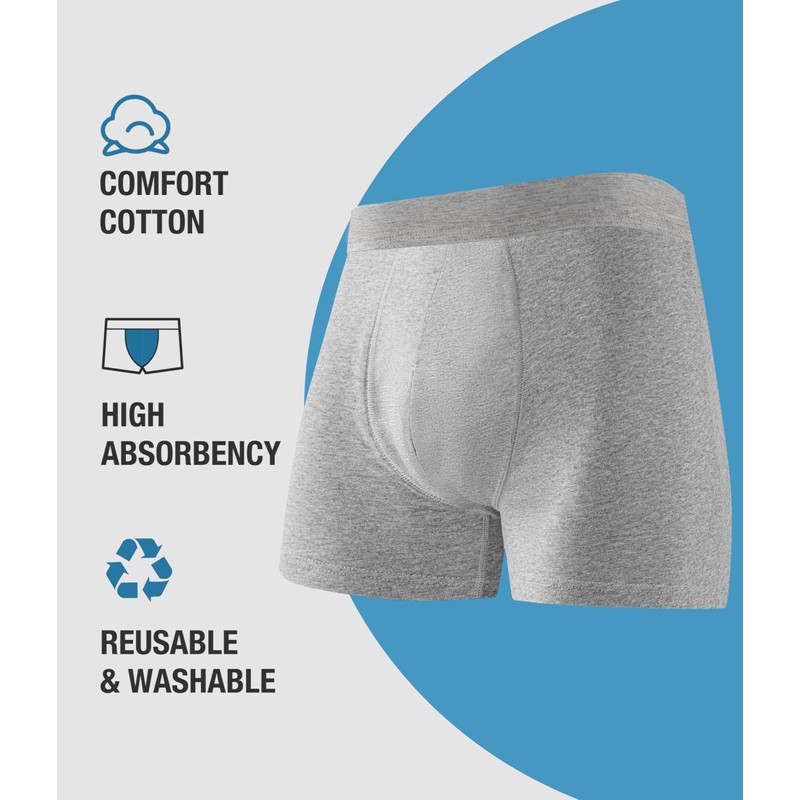 YESWEL Men's Incontinence Underwear, Leak Proof Washable Reusable Cotton Boxer