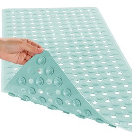 Yimobra Bathtub Shower Mat 27.5 x 15.5, Non Slip Bath Mats for Tub Floor with Drain Hole and Suction Cups, Soft on Feet, Machine Washable, Easy Dry, Light Green