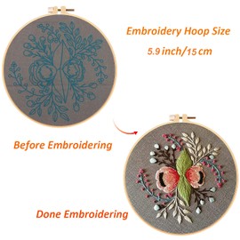 Louise Maelys Embroidery Starter Kit Full Range of Stamped Cross Stitch Kits for Beginner Including Cloth with Pattern,Embroidery Hoop,Color Threads