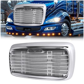 HECASA Front Bumper Grille Compatible with 2000-2008 Freightliner Columbia A1715251002 A1715251003 2425202 Plastic+Steel Grill Chrome+Electrophoresis Silvery+Black