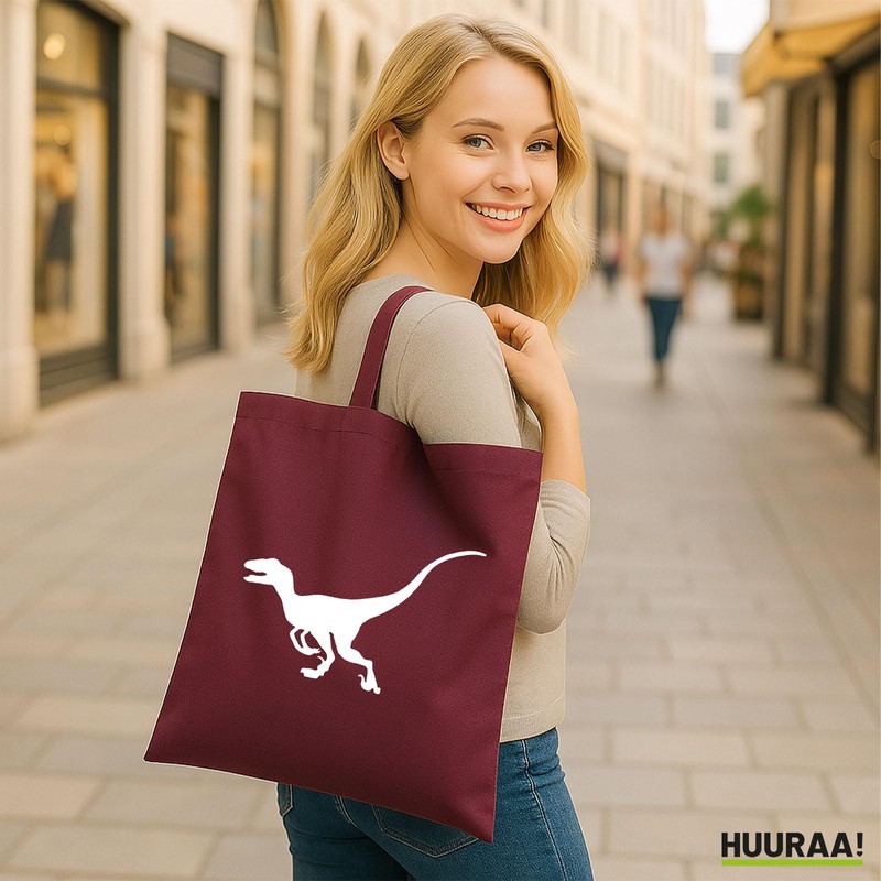 Huuraa Einkaufsbeutel Velociraptor Dinosaurier Geschenk 10 Liter Burgundy Baumwolle Velociraptor