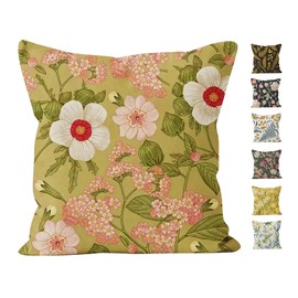 SFTRADE Cushion Cover 17.7 x 17.7 inches (45 x 45 cm), Set of 1, Scandinavian Retro Flower Vintage Floral & Leaf Pattern, Fashionable Zipper, Modern Home Decor, Car Decoration, Room Decor, Cushion