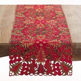 SARO LIFESTYLE QX296.R1690B Panettone Collection Christmas Tree Cutwork Table Runner, 16" x 90", Red
