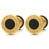 8mm Mens Gold Circle Stud Earrings Steel with Pattern and