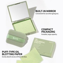 Erinde Oil Blotting Sheets for Face with Mirror and Puff, 300 Sheets Oil Blotting Paper for Oily Skin, Face Oil Absorbing Sheet, Natural Oil Control Film, Absorb Excess Oil, Makeup Friendly
