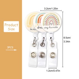 Luckious 3 Pcs Rainbow Retractable Badges - Rainbow Reel Clips Easy-Pull Retractable Badge Reel for Key Ring, ID Card, Badge Holders