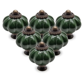 Seimneire 25pcs Dark Green Pumpkin Knobs, Vintage Ceramic Cabinet Handles, Dresser Drawer Door Pulls With Mounting Screws