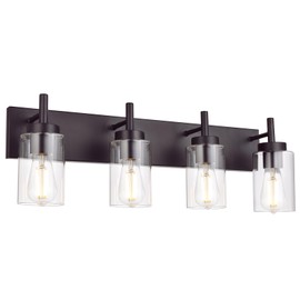 VINLUZ 4 Lights Bathroom Vanity Light Fixture Oil Rubbed Bronze Sconces Wall Lighting Industrial Indoor Wall Mounted Lamp, Farmhouse Style for Kitchen Dining Room (Patent No.: US D958,438 S)