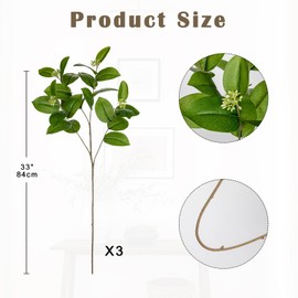 Briful Greenery Stems Artificial Branches for Vase 3 Packs Year Round Fake Camellia Leaf Sprays with Seeds Faux Stems and Branches for Vase Flowers for Home Decor Indoor Farmhouse Wedding