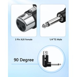 CERRXIAN XLR Female to 1/4" TS Mono Adapter, Unbalanced 3Pin XLR Female to 90 Degree 6.35mm Male Audio Adapter for Microphone, Mixer, Guitar Amp