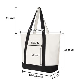 Muka Large Canvas Tote Bag with Outer & Inner Pocket, 21.5 x 16 x 6 Inch Grocery Shopping Bag, Natural / black, Unit size, Tote