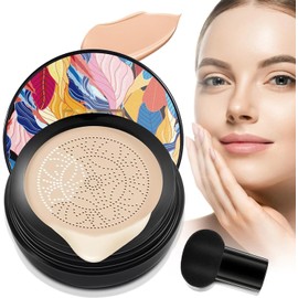 Mushroom Head Air Cushion CC Cream Foundation, Moisturizing BB Cream, Long Lasting Matte Concealer with Mushroom Head Sponges Natural