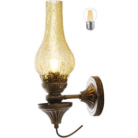 DOFANIE 16in Vintage Wall Sconces Antique Rustic Farmhouse Bedside Wall Lamps Oil Rubbed Bronze Cracked Glass Western Industrial Wall Lighting for Living Room Bedroom (Amber, Hardwired)