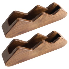 Homaisson 2 Pcs Business Card Storage Box, Wooden Card Holder Organizer, Creative Mountain Peak Shape, Black Walnut Desk Display Stand for Office, Vintage Business Card Organizer