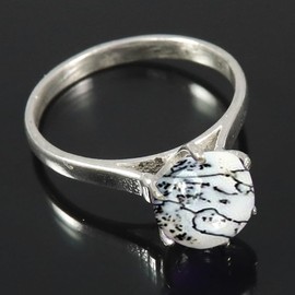 JEWELSTREZORO Dendrit-Opal Edelstein 925 Sterling Silber Band Ring Herren & Damen Geschenkartikel Handgefertigter Schmuck TSR359CI_1 (47 (15.0))