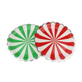 AMYESE - Platos redondos de papel a rayas rojas y verdes – 9 pulgadas, 16 unidades, platos decorativos biodegradables para fiesta de cumpleaños, celebración de día festivo, Navidad, graduación, Pascua
