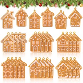 Shellwei 24 Pcs Gingerbread House Ornaments Christmas Tree Ornaments Bulk Gingerbread Christmas Tree Decorations Rustic Hanging Decor for Xmas Indoor Home