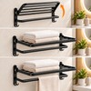 Foldable Wall Mount Towel Rack with Hooks – Black Steel