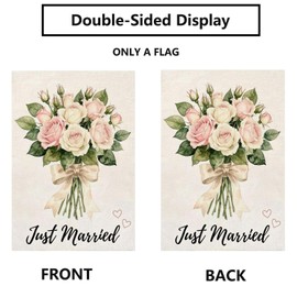 Just Married Wedding flower Garden Flag 12x18 Inch Burlap Double Sided Outside Marriage Welcome Romantic Yard Outdoor Decoration