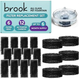 BROOK Glass Pet Fountain Filter Replacement Set – 6 Filter Rings & 12 Activated Carbon Pouches – Up to 6 Month Supply Replacement Filters Set for BROOK Cat Fountain