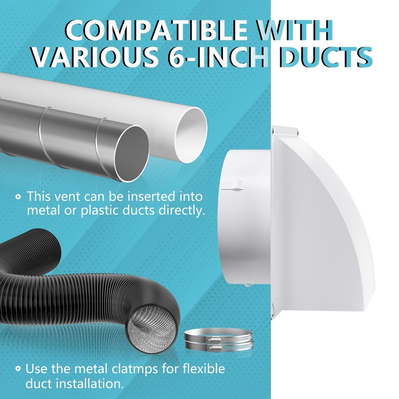 6 Inch Exhaust Vent Cover, HG Power Metal Dryer Vent
