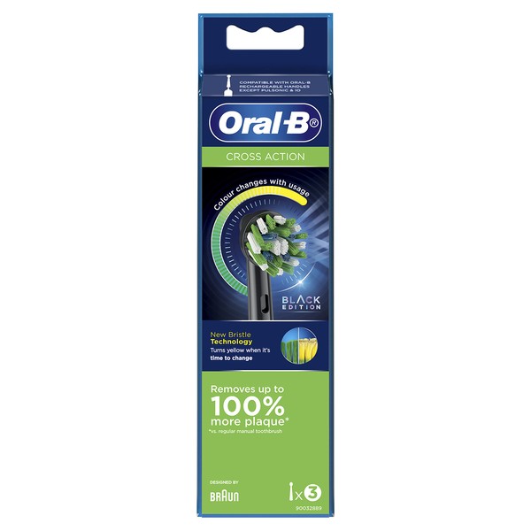 Oral-B Cross Action Electric Toothbrush Replacement Brush Heads, Black, 3 Count (Pack of 1)