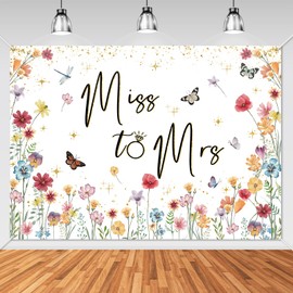Avezano Miss to Mrs Backdrop Wildflower Bridal Shower Decorations Photography Background Gold Dots Floral Miss to Mrs for Wedding Engagement Bachelorette Party Supplies (7x5ft)