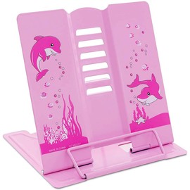 Ouceanwin Metal Reading Stand, Bookends, Book Stand, Children, Adjustable Book Stand, Multifunctional Bookend, Cookbook Holder, Foldable Tablet Book Stand for Kitchen, Study, Office, School (Rose)