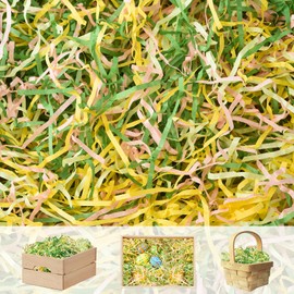 Ausejopeac 1/2 LB Easter Grass Crinkle Cut Paper Basket Filler for Easter Gift Box Basket Filler Paper Shred Filler Party Birthday Gift Wrapping Green Raffia Grass Shred