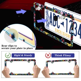 【2Pcs】 Colorful Bright Watercolor Flowers Floral Cute License Plate Frame Stainless Steel License Plate Frame Cover Accessory Rustproof Car Plate Frame Decor 12.3" x 6.3"for US Vehicle Standard Size
