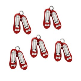 AKOAK 5 Pcs/Pack Creative Shoes Pendants Silver Alloy Tone Enamel Red Shoes charms