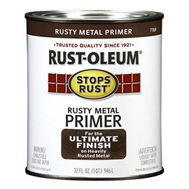 Rust-Oleum 7769502 Stops Rust Rusty Metal Primer Brush Paint, 1 Quart, Flat Brown