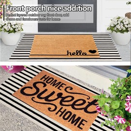 Rustaa Black and Beige Front Door Mat Outdoor Cotton Welcome Mat Outdoor Farmhouse Layered Mat Washable Stripe Outdoor Mats for Entrance Front Door Porch Balcony(2x4.2ft)