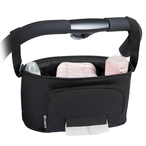 Universal Stroller Organizer with Insulated Cup Holder and Tissue Hole,