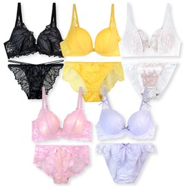 Pancute x-031 Bra and Panties Set, Pack of 5 Sets, Bra Sizes 32AA–34E/DD (A70–F75), multicolor