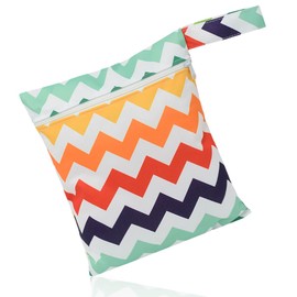 Lotsdonxia Portable Waterproof Wet Bag Reusable Zippered Lightweight Durable On-The-Go Storage Pouch for Nappies Wet Clothes Swimwear Travel (Wave Pattern)