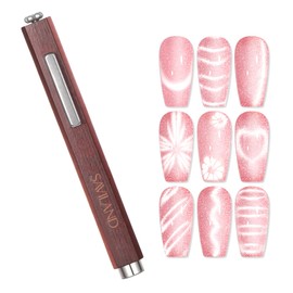 SAVILAND 3-in-1 Cat Eye Magnet for Nails: 4X High Strength Nail Magnet Round Long Strip Bead Versatile Effects Precise 3S Shaping N35 Neodymium Wood Handle Magnet Wand Stick for Nail Art Home DIY