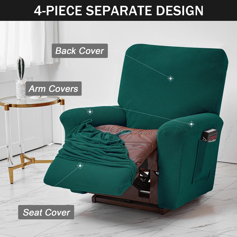 CONRUSER Stretch Recliner Chair Covers, 4-Piece Soft Sofa Cover Thick