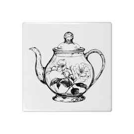 'Floral Teapot' 108mm Square Ceramic Tile (TD00032306)