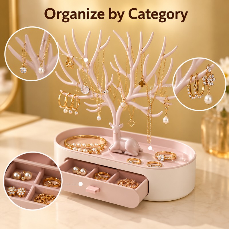 Deer Tree Jewelry Organizer for Earrings & Necklaces – Antler