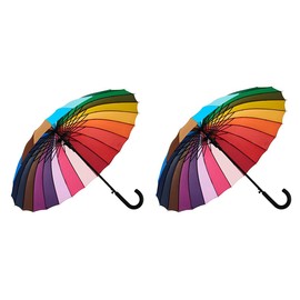 Variety To Go Rainbow Umbrella, Rainbow Umbrella Large, Compact, Windproof, Auto Open, 24K Rainbow Umbrella for Kids, Girls, Women, Men (Hook Handle) (2 Pieces)