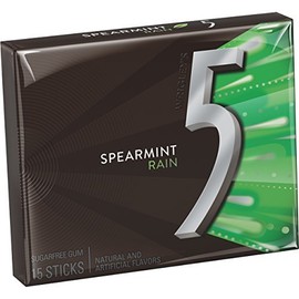 5 Gum Spearmint Rain Sugarfree Gum, single pack (Pack of 10)