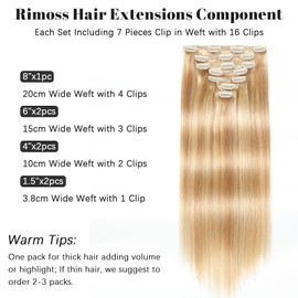 Rimoss Clip in Hair Extensions Real Human Hair - 170g 22 Inch 7pcs, Dirty Blonde to Bleach Blonde Highlight - Premium Soft Hair Extensions Real Human Hair Clip ins Straight for Women