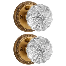 SORWDUERM 2 Pack Crystal Knobs Antique Brass Door Knob Interior Privacy Door Knob for Bedroom and Bathroom Glass Door Knob