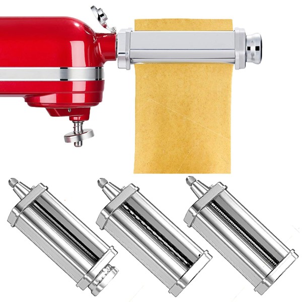 Pasta maker Attachment for KitchenAid Stand Mixers, Included Pasta Sheet Roller, Spaghetti Cutter and Fettuccine Cutter, 3Ps Pasta Maker with Stainless Steel Accessories