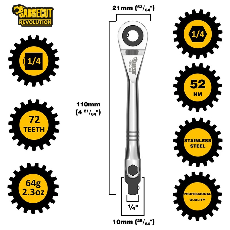 1 x SabreCut MRSC04 Mini Micro Ratchet 1/4" (6.3mm) HEX