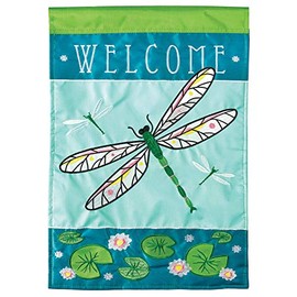 Magnolia Garden Welcome Dragonfly Blue Mossy Green 29 x 42 Polyester Large Outdoor House Flag